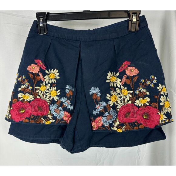 Anthropologie Pants - Anthropologie Elevenses Navy High Waisted Floral Shorts Embroidered Flowers-Sz 2